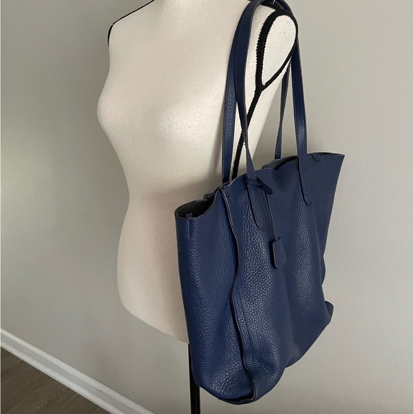 J. Crew Pebbled Leather Tote, Navy Blue - Picture 11 of 11